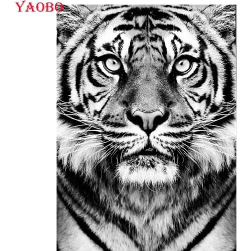 Yaobo Diy 5d Diamond Painting Full Square Drill Black White Tiger Diamond Embroidery Rhinestone Icon Diamond Mosaic Cross Stitch