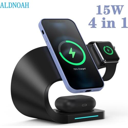 15W 4 in 1 Qi Wireless Charger Stand For iPhone 12 11 XS XR X 8 Apple Watch 3 4 5 6 Fast Charging Station for Airpods Pro iWatch