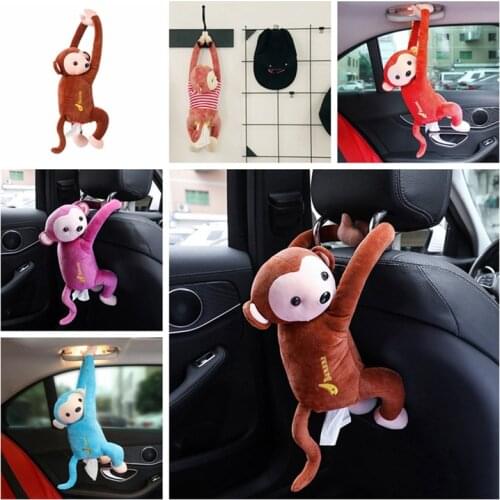 Car Interior Accessories Tissue Box Creative Funny Cartoon Monkey Doll Paper Case Holder Hanging Auto Portable Napkin Box Cover
