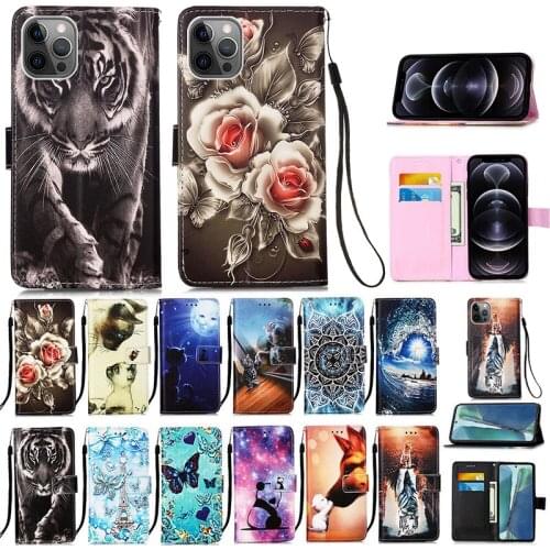 For iPhone 12 11 Pro Max XR XS SE 8 7 Plus Pattern Case Leather Wallet Flip Cover
