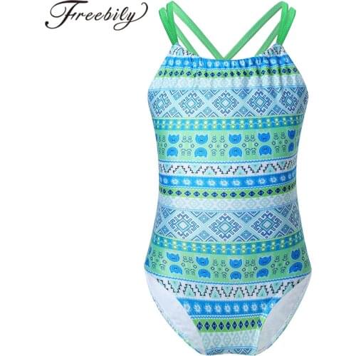 Kids Swimsuit for Girls One-Piece Straps Criss Cross Geometric Pattern Bohemian Leotard Bikini Swimwear One Piece Bathing Suit