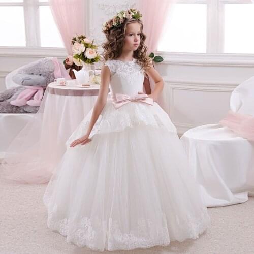 Lace Flower Girl Dresses Sleeveless Ruffles Bow Vestido Menina Lace Appliques Toddler Potinho Little Infant Dress 2-12 Year 2017