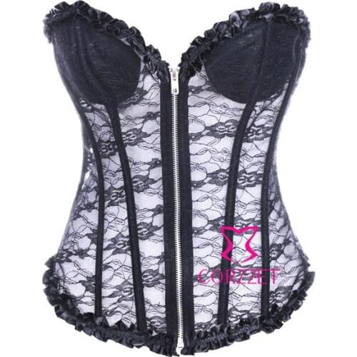 New Fashion Floral Pattern Sexy Strapless Push Up Padded Black Lace Corset Top Women Corpete Bustier Basque ShapewearWith Zipper
