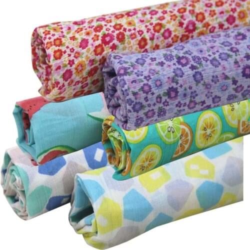 Red Purple Small Flowers Lemon Watermelon Geometry 100% Cotton CREPE Very Thin Fabric For Summer Dress Sun-Protective Clothing