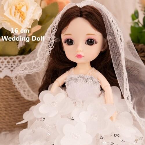 BJD Doll 16cm Wedding Doll 3D Eyes 13 Joints Movable 1/12 Fashion Princess Doll Girl Toys Can Be A Birthday Gift for Decoration