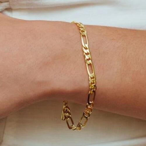 2021 Hot Sale Gold Punk Figaro Chain Bracelets For Women Minimalist Charm Box Link Chain Statement Bracelet Korean Jewelry