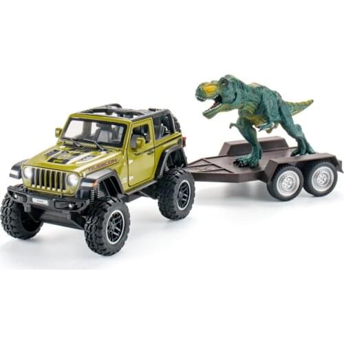 1:20 high simulation alloy Wrangler Jeep car model dinosaur carriage set model childrens toys for childrens gift