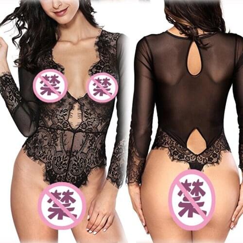 Fashion Sexy lingerie lace Conjoined with long sleeves underwear eyelash lace hot sale in Europe and the United States