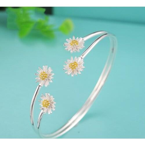 925 sterling silver fashion fresh daisy sun flower opening bracelet&Bangles High Quality Elegant Lady Sterling-silver-jewelry