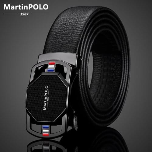 MartinPOLO Genuine Leather Belt men Automatic Alloy Buckle Belts Luxury Cowskin Strap For jeans Black Belt For Men MP02901P