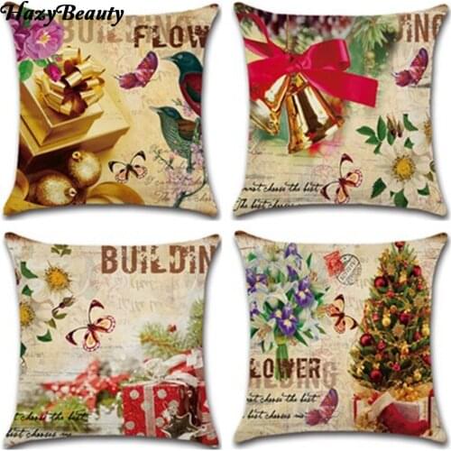 HazyBeauty Happy New Year Gift Christmas Tree Pillow Cases Stug Cushion Covers 45X45cm Decor Sleigh Ride Seat Covers