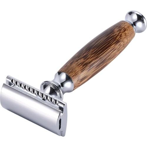 YINTAL New Bamboo Wood Handle Dual Edge Safety Razor Classic Manual Razors Long Handle Men Shaving