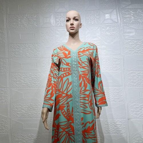 New Arrival Ramadan Eid Retro Print Djellaba Abaya Full Length Embroidery Lace Muslim Dress Dubai Turkey Islam Abayas WY150