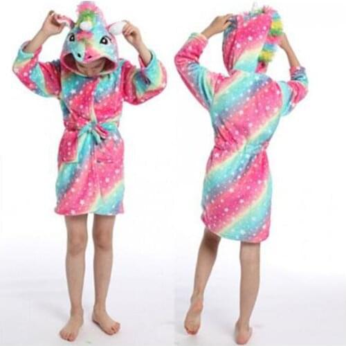 New Christmas Unicorn Hooded Children Bathrobes Kids Star Rainbow Bath Robe Animal For Boys Girls Pyjamas Nightgown Sleepwear