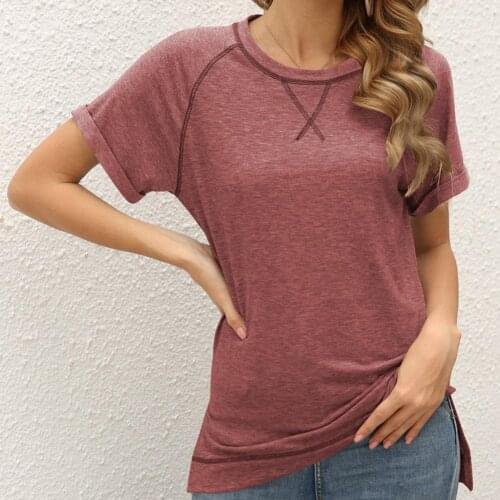 Solid T Shirt Women Loose Top Summer Womens 2021 Casual Cotton Cross Tshirts women O Neck Short Sleeve Tops
