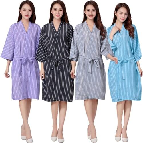 Salon Hairdressing Robe Barber Shop Customer Hair Dyeing Clothes Beauty SPA Gown Hairdresser Haircut Stripe Kimono Smock Apron
