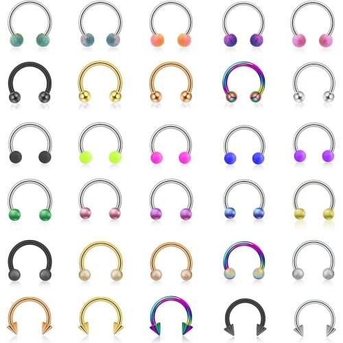 Nose Piercing Helix Cartilage Stainless Steel Acrylic Pearl Septum Nostril Earrings Horseshoe Ring Gold Women Accessories