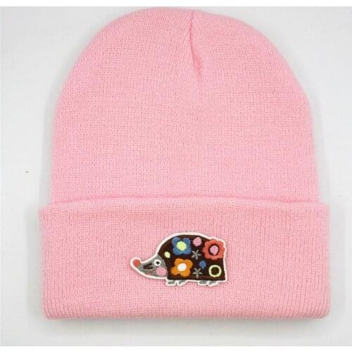 Cotton hedgehog animal embroidery Thicken knitted hat winter warm hat Skullies cap beanie hat for kid men women 372