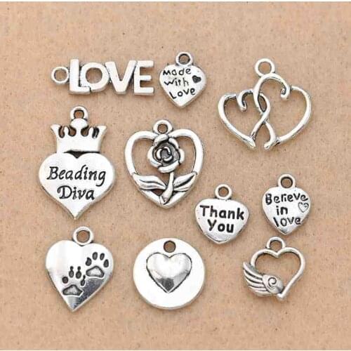 10PCS Mix Heart Love Flower Charm Pendant Jewelry Making Bracelet Necklace DIY Accessories Crafts