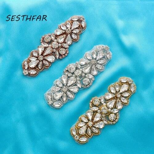 Rhinestones Appliques Wedding Dress Belt Sew On Bridal Belt Sashes Rose Gold for Wedding Belt F209