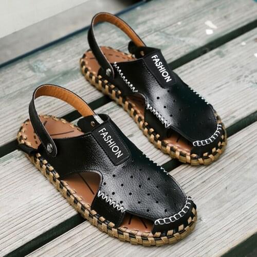 Hand-stitched Genuine Leather Mens Sandals 2020 Summer Soft Flat Casual Shoes non-slip Beach Sandals High Quality Male Slippers