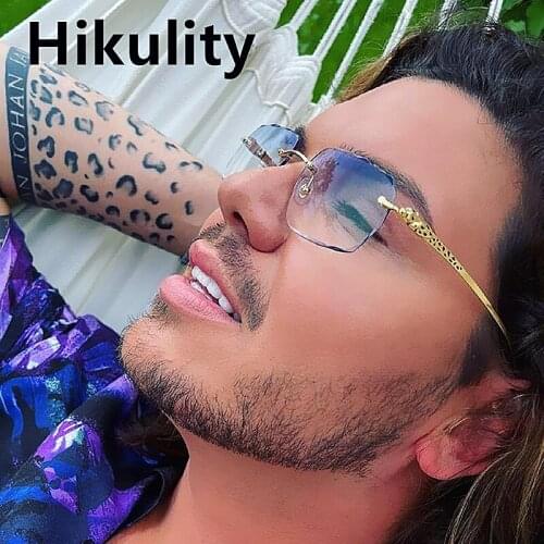 Vintage Cutting Rimless Square Sunglasses For Men Luxury Brand Leopard Leg Pilot Uv400 Sun Glasses Women Elegant Alloy Eyewear
