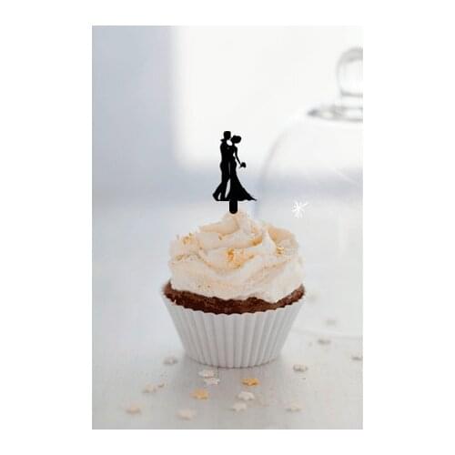 Decoration Mariage Bride & Groom Couple Silhouette Cupcake Topper Acrylic Black Wedding Party Bridal Shower Decoration