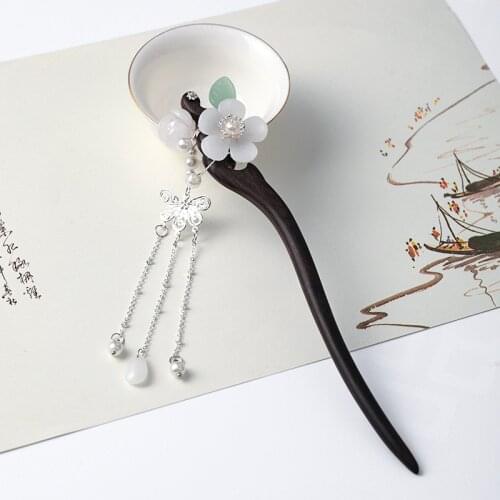Vintage Flower Hair Chopsticks Hairpin Retro Hairpiece Chinese Wedding Hair Sticks Women Wood Hair Sticks XH
