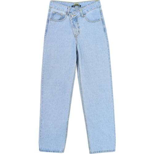 2021 Spring autumn fashion cotton denim jeans for women new high waist blue retro Straight washed office lady Casual jeans femme