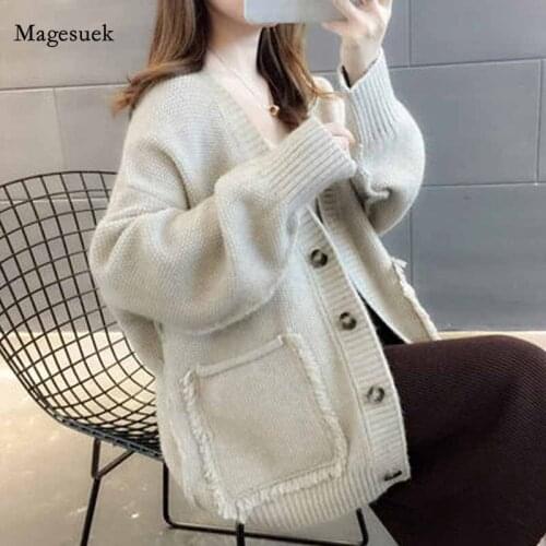 Plus Size Women V Neck Winter Cardigan Ladies Clothing Casual Solid Womens Sweater 2020 Single Breasted Button Sweaters 11728