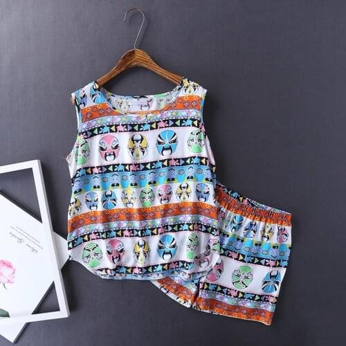 Womens Sleeveless Sexy Lingerie Round Neck Pajama Sets Women Cartoon Pijama Mujer Printing Shorts Casual Pyjamas Home Suit