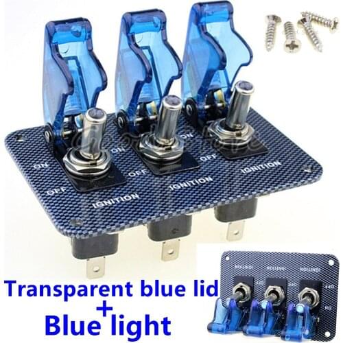 1PCS 3X12V Blue LED Safety Cover Aircraft Toggle Switch Carbon Fiber Surface Panel TM