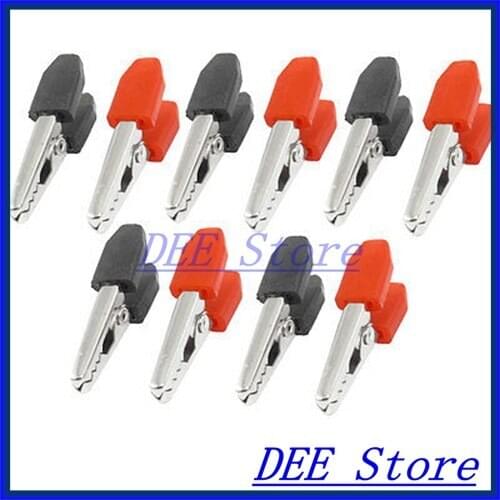 10 x Black Red Nonslip Grip Insulated Test Lead Crocodile Alligator Clips 1.3"