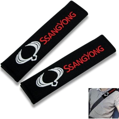 2pcs Cotton Car Badge Seat Belt Shoulder Protection Cushion For SsangYong Actyon Turismo Ssang Yong Rodius Rexton Korando Kyron