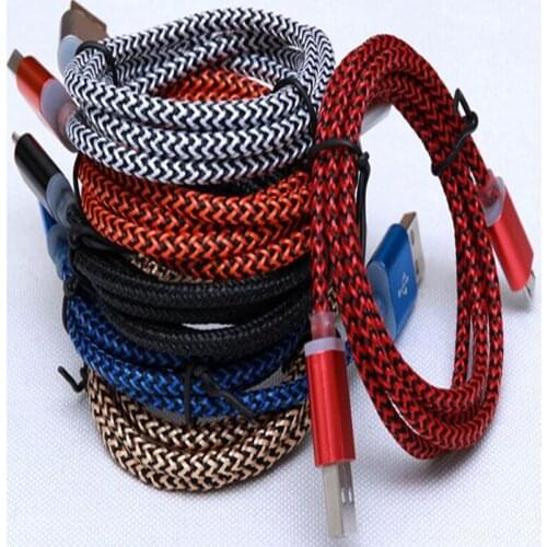 200pcs 1m 3FT Colorful Fabric Nylon Braided Micro USB Cable Data Sync Charger Cord Cable For Samsung S3 S4 S6 S7 htc