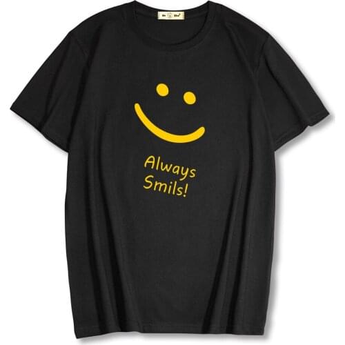 2021 Summer Men Women Streetwear Cotton 100% Always Smile Print Mens t-shirt Tops Tee High Quality Casual Shot Sleeve tshirt