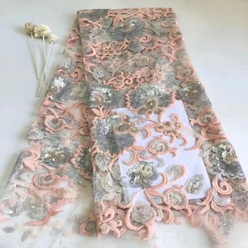 African Lace Fabric High Quality 3d French Lace Fabric Sequin Embroidery Tulle Lace Fabric For Wedding T3111