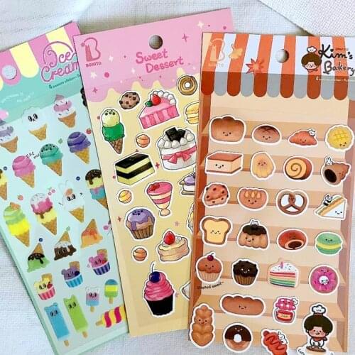 Bonito Korean Scrapbooking Stickers Ice Cream Bakery Sweet Dessert Design Junk Journal Diary Notebook DIY Decoration Supplies