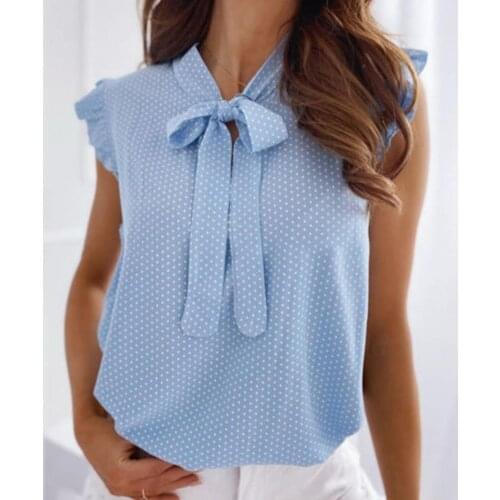 Vrouwen Blouses Elegante Vlinder Korte Mouwen Shirt Vrouw 2020 Lente Zomer O Hals Polka Dot Vrouwelijke Tops Trui Vintage Blusa