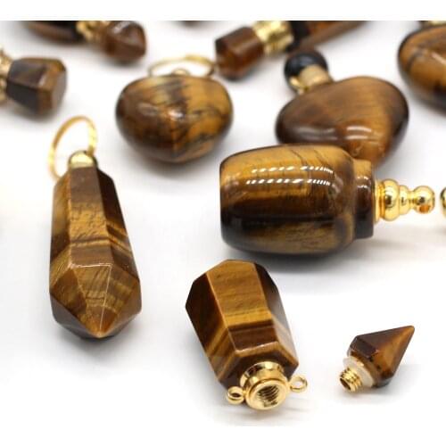 Natural Stone Perfume Bottle Pendant Faceted Tiger Eye Essential Oil Bottles Charm for Women DIY Necklace Jewelry Making Gift