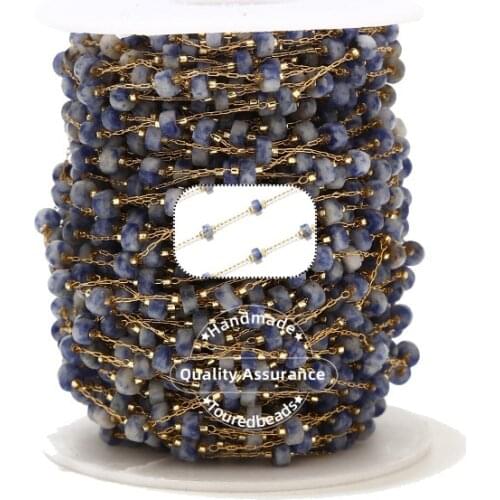 1M Handmade Gemstone Semi-Precious Stone Rosary Beaded Chains with 4.5mm Beads Stainless Steel Gold Dainty Chain Jewelry Making