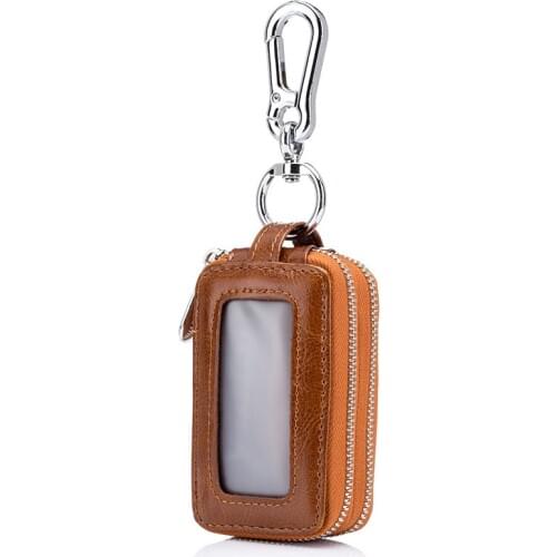 High Quality Keychain Wallet Double Zipper Multifunction Cowhide Key Housekeeper Women Men Car Key Cover Key Holder Case Purse