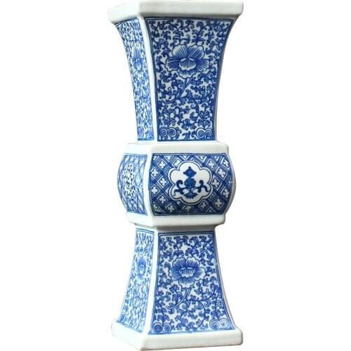 Jingdezhen porcelain flower vase blue and white porcelain vase imitation ornament Chinese porcelain vase living room TV cabinet