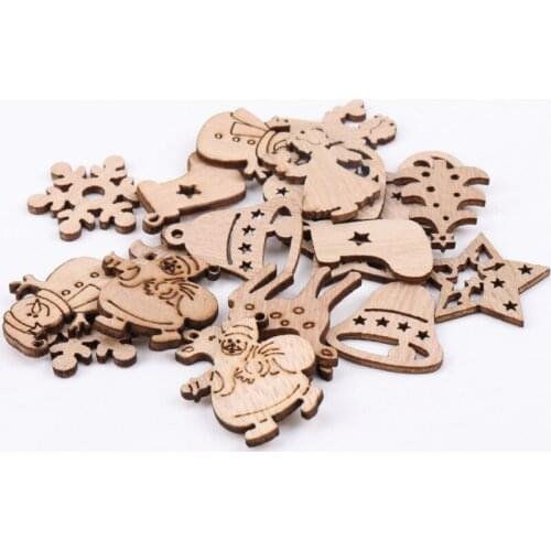 Wooden Christmas Series Pattern Scrapbooking Craft DIY Embellishment for Handmade Sewing Home Decoration 25-35mm 20pcs