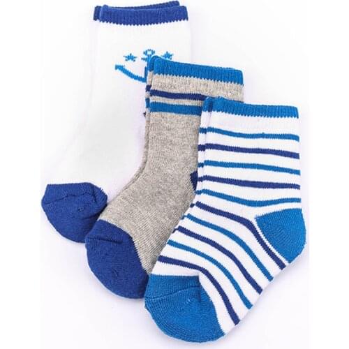 Children 1-3 years old cotton thick terry Children socks three pairs of dress boys blue anchor style w052