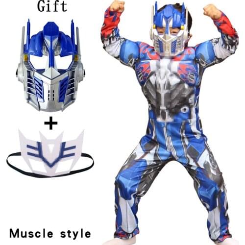 Halloween Kids Boys Cosplay Movie Muscle Optimus Prime Costumes Boys Mask Super Heroes Body Suits For Carnival Costumes Party