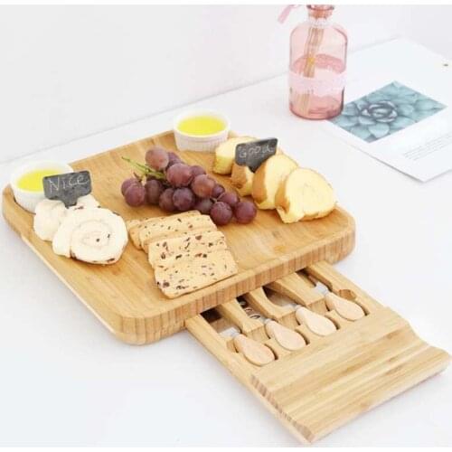 33x33x3.5cm Bamboo Cheese Board With Storage Drawer Cheese Cutting Board Serving Tray For Home Kitchen Tools