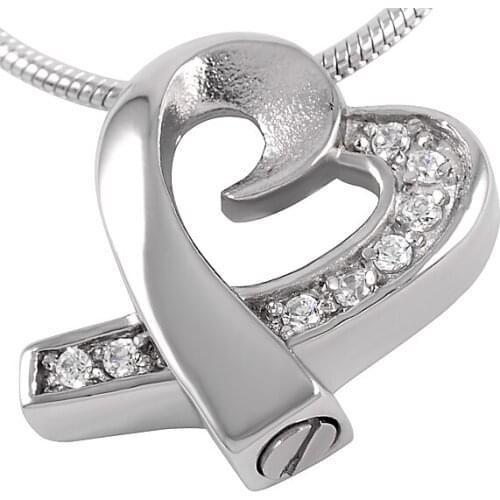 IJD8387 Clear Crystal inaly Bow-tie Heart Memorial Urn Keepsake CREMATION PENDANT Women,Wholesale 316L Stainless Steel Necklace