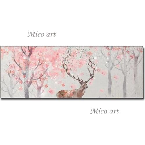 100% Hand Drawn Forest Landscape Paintings Artwork Deer Animal Picture Wall Decor Picture Textured Canvas Paintings Unframed Art
