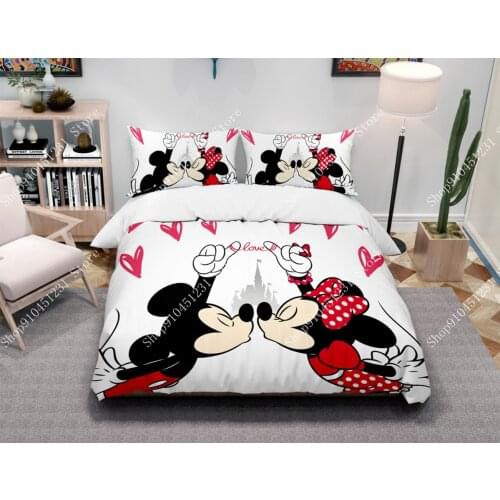 Disney 3D Mickey Minnie Mouse Bedding Set Girls Decorate Room Twin Full Queen King Size Duvet Cover Kids Adult Couple Gifts